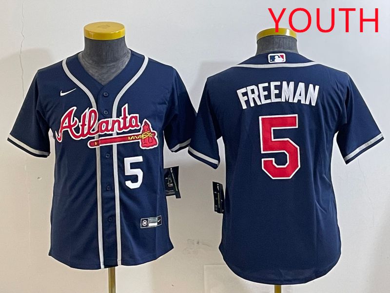 Youth Atlanta Braves 5 Freeman Blue Game 2025 Nike MLB Jersey style 4